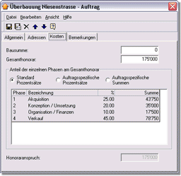 Dritte Registerkarte bei einem Auftrag mit Phasengruppe 'Planung'